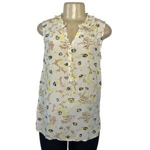 Talbots Womens Sleeveless Floral Blouse With Ruffle Trim Collar Size M
